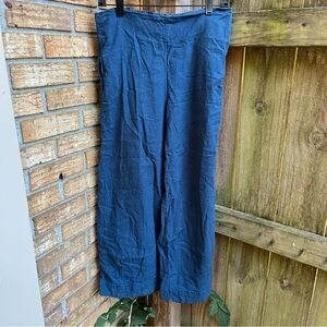 Free People Navy Blue Wide Leg Linen Blend Pants